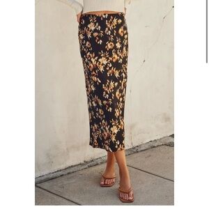 Floral Midi Skirt - Black and Tan
